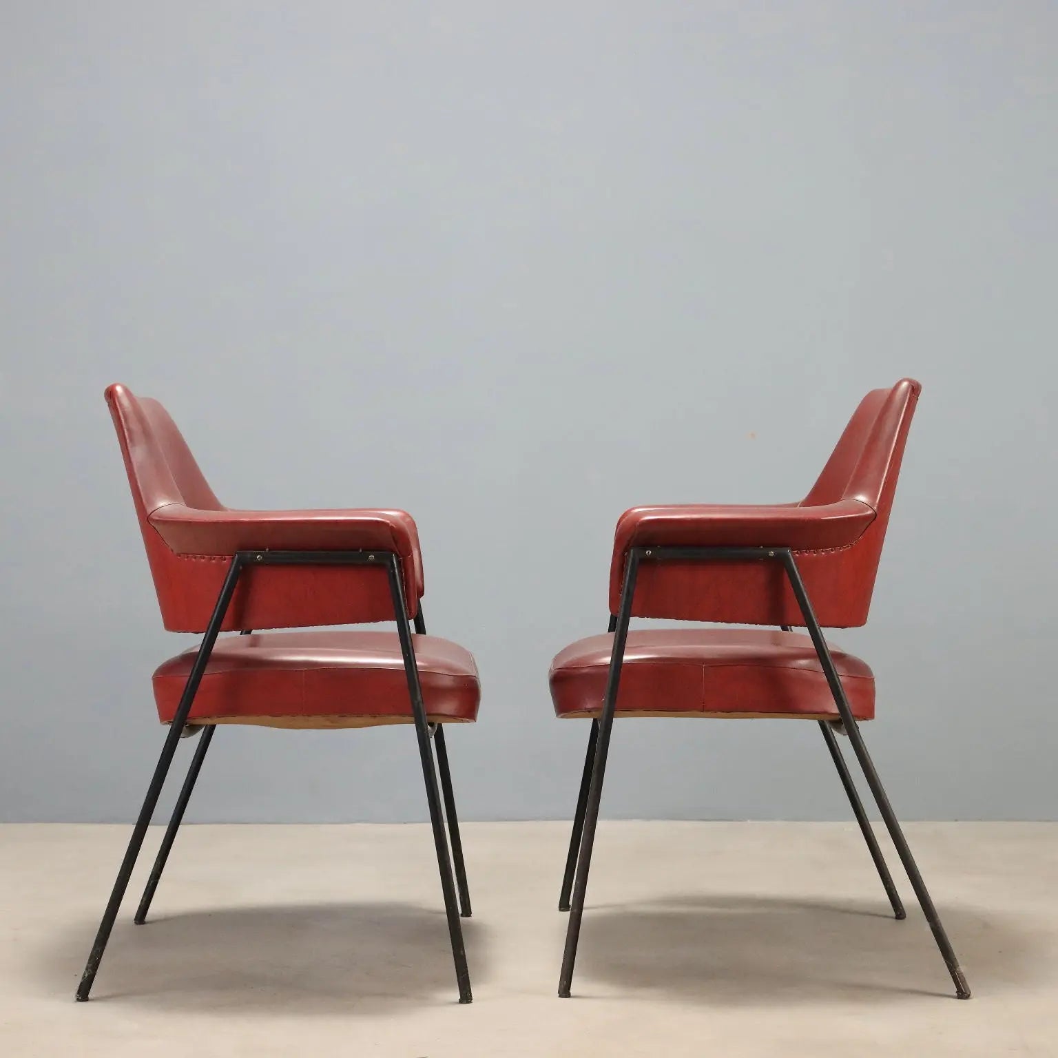 Vintage Armchairs Metal Leatherette Design Italy 1960s