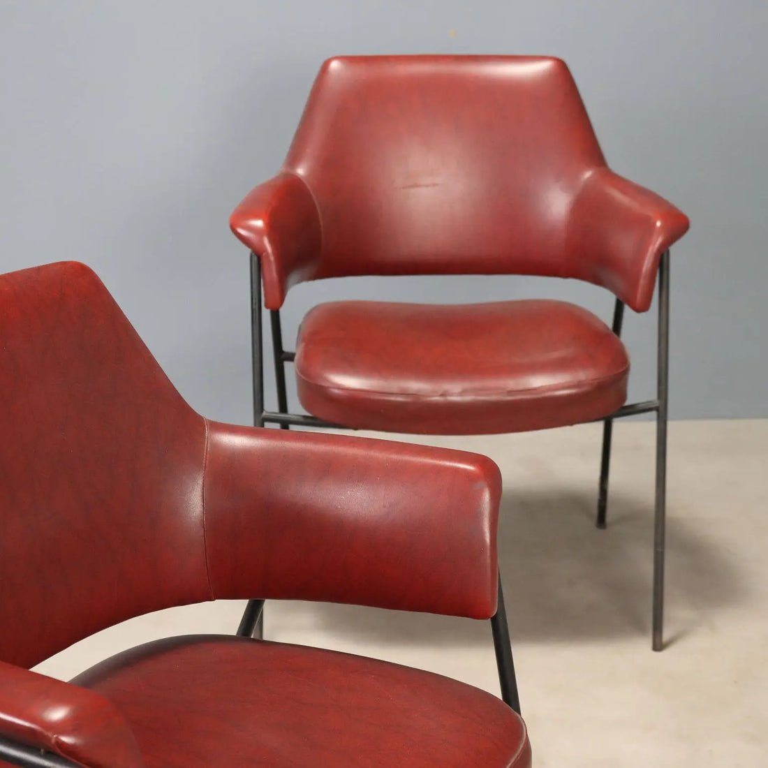 Vintage Armchairs Metal Leatherette Design Italy 1960s