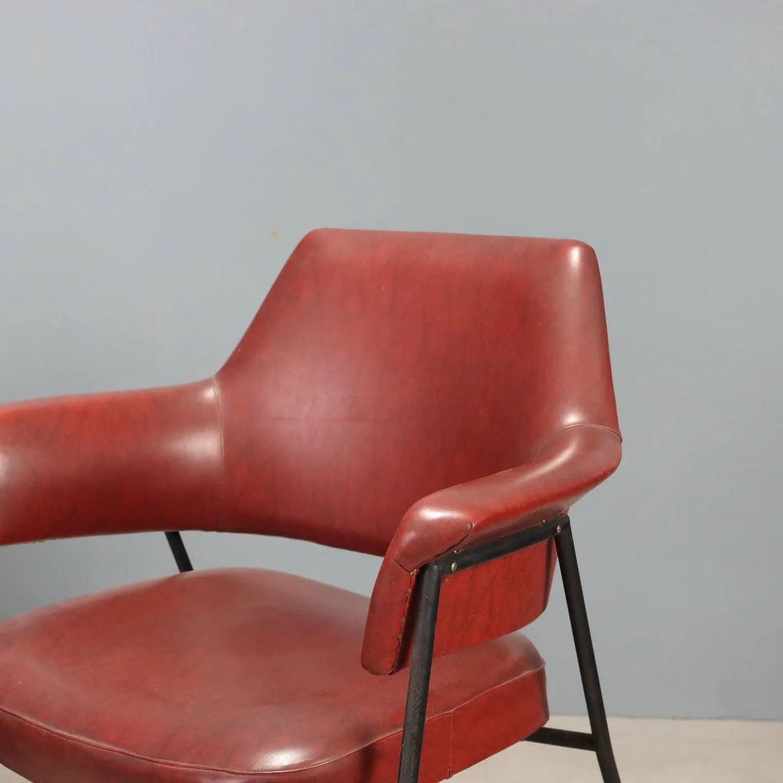 Vintage Armchairs Metal Leatherette Design Italy 1960s