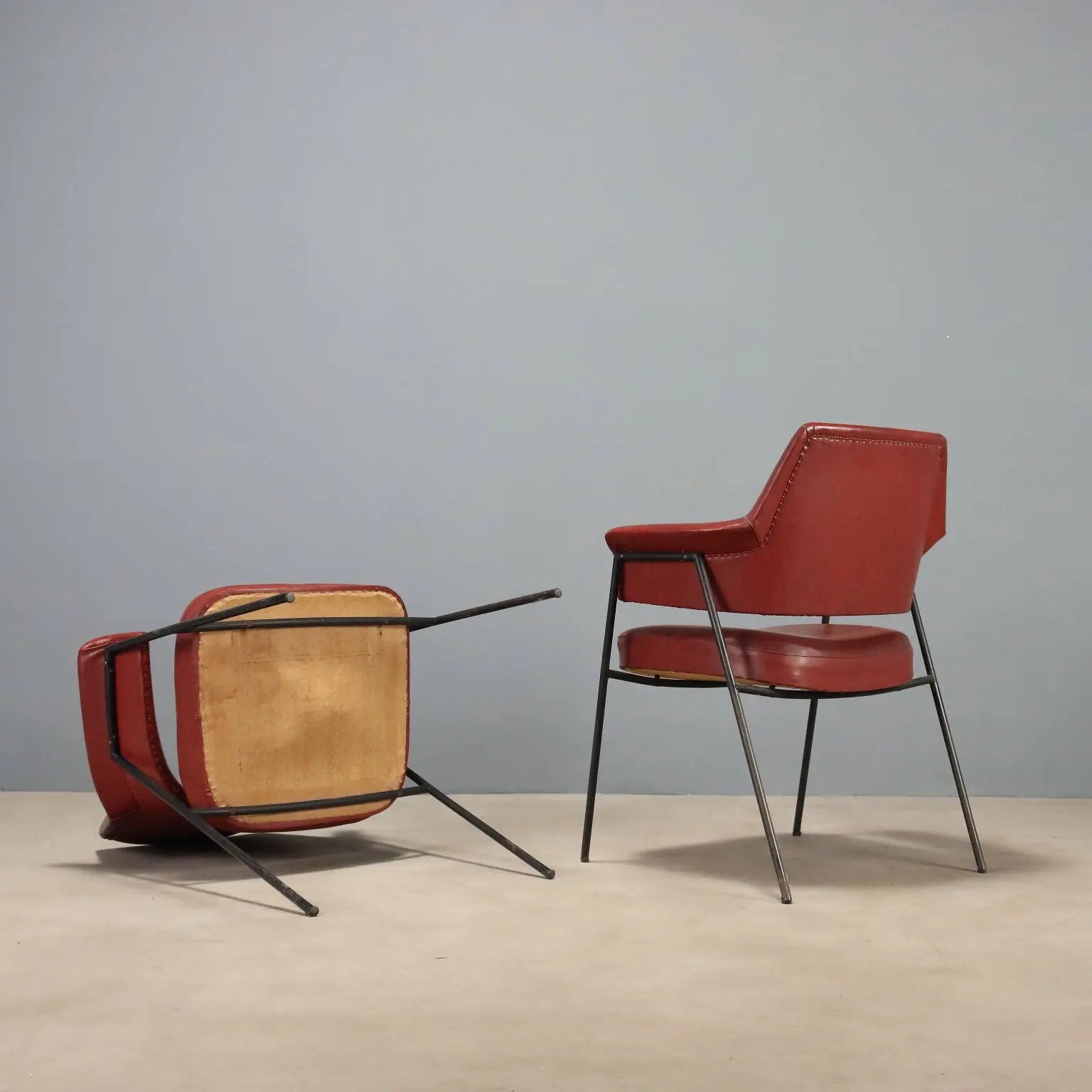 Vintage Armchairs Metal Leatherette Design Italy 1960s