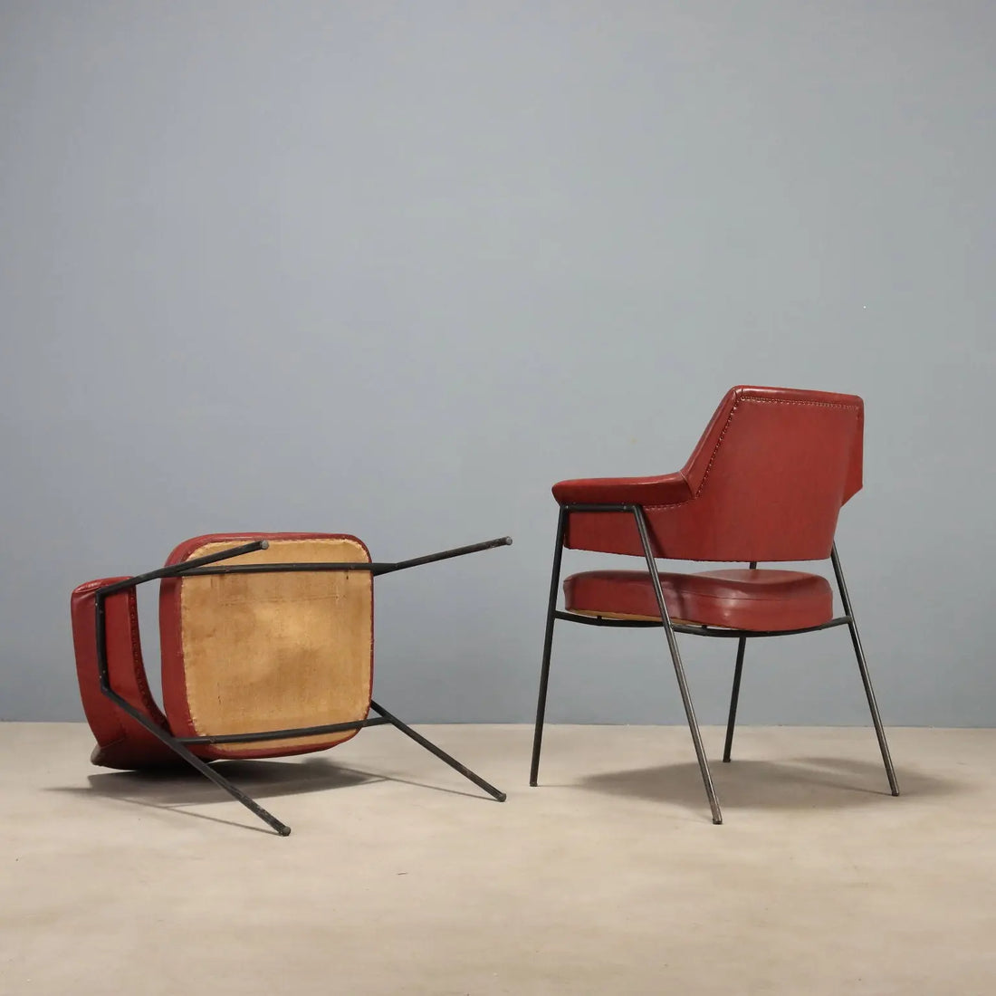 Vintage Armchairs Metal Leatherette Design Italy 1960s