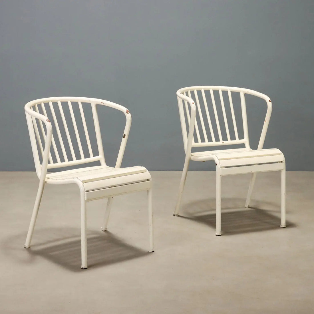 Vintage Chairs White Enamelled Metal Design Italy 1970s-1980s