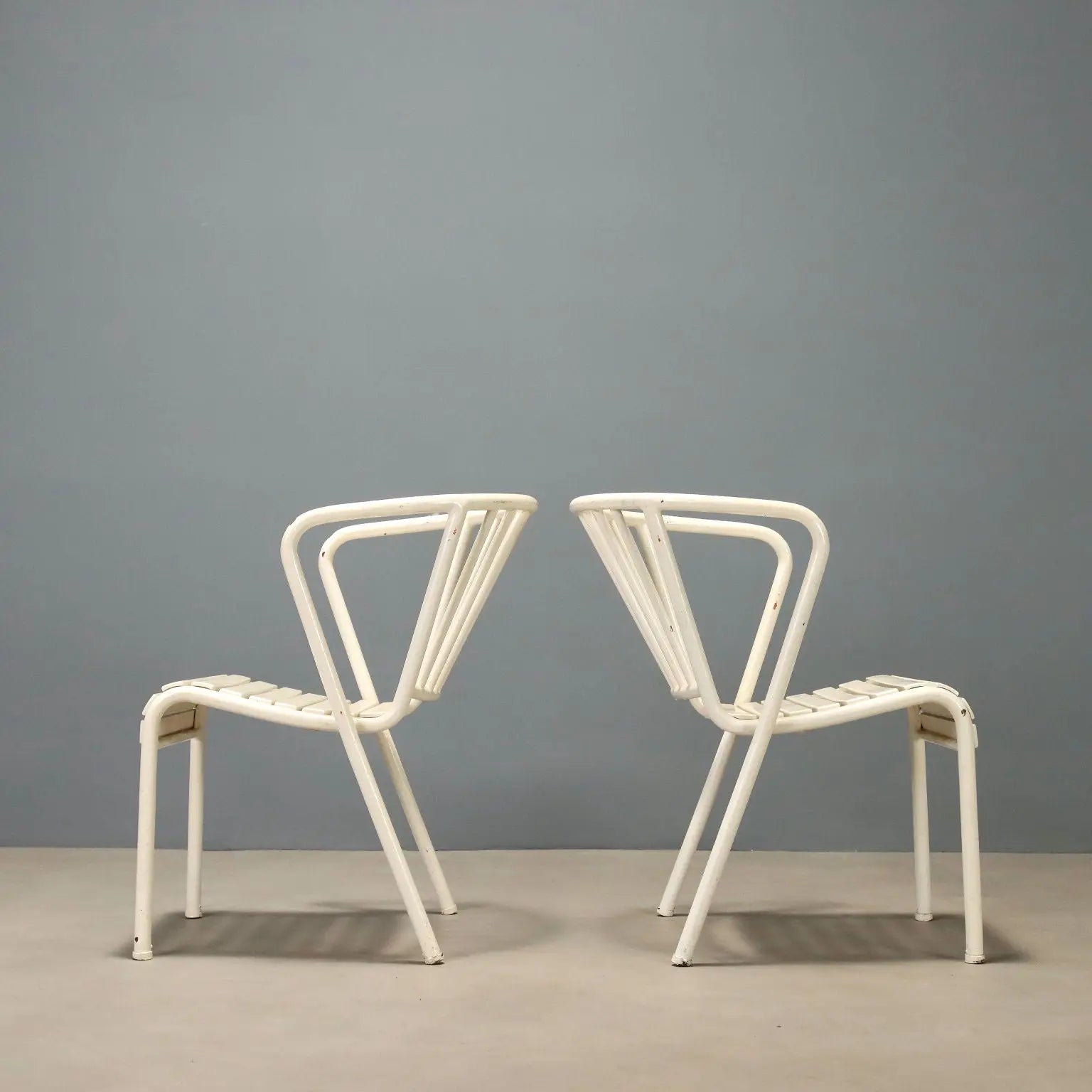 Vintage Chairs White Enamelled Metal Design Italy 1970s-1980s