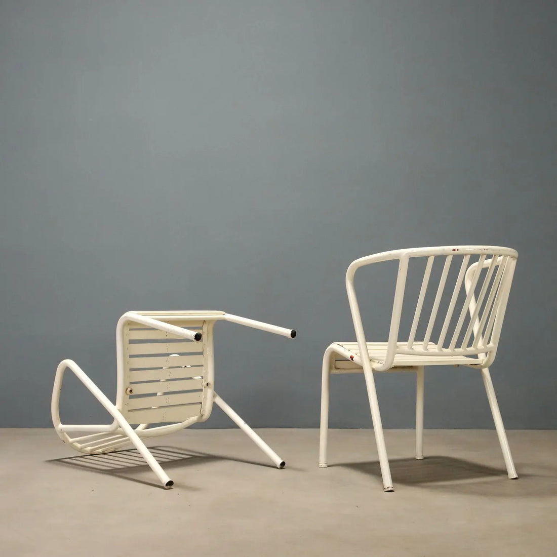 Vintage Chairs White Enamelled Metal Design Italy 1970s-1980s