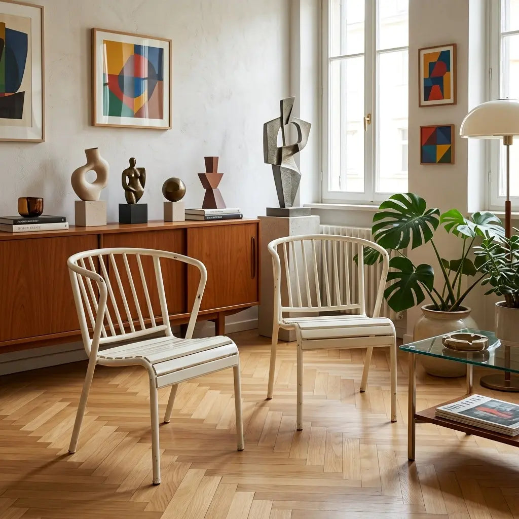 Vintage Chairs White Enamelled Metal Design Italy 1970s-1980s