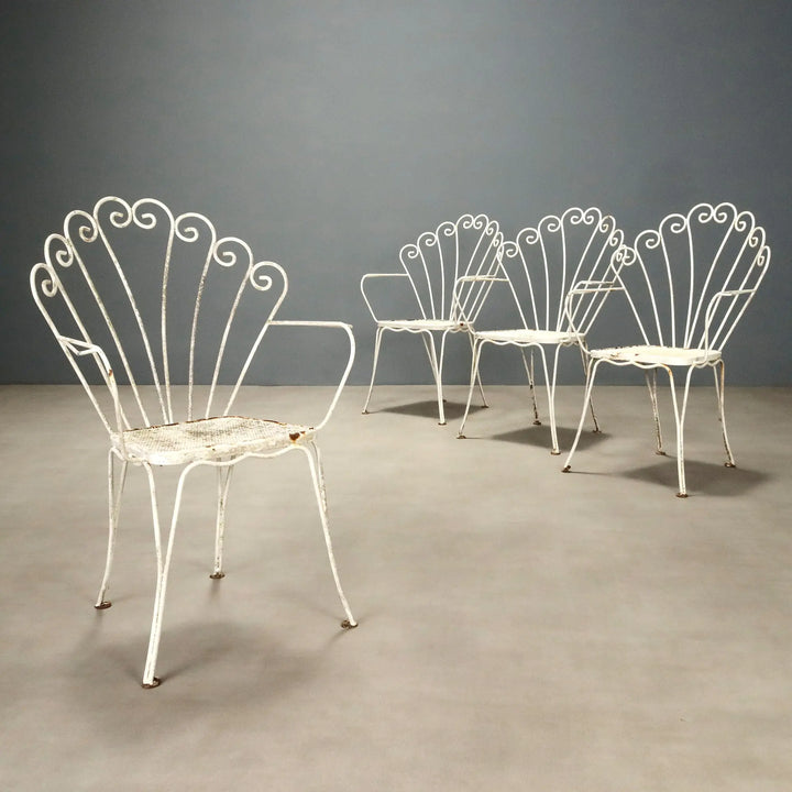 Vintage Garden Chairs White Lacquered Iron Italy 1950s