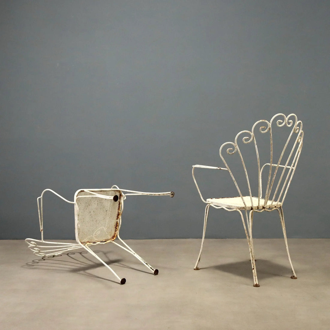 Vintage Garden Chairs White Lacquered Iron Italy 1950s