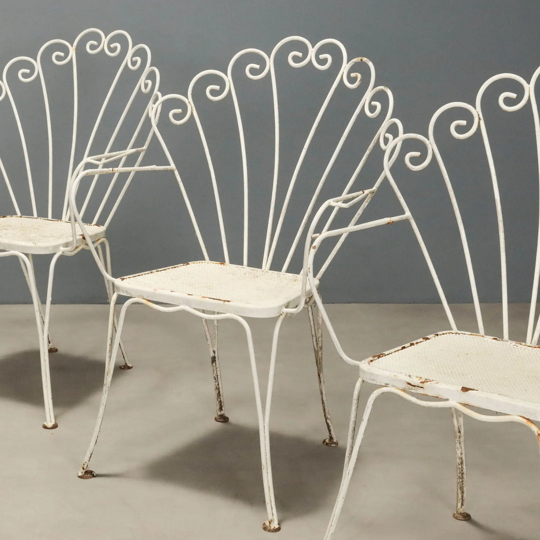 Vintage Garden Chairs White Lacquered Iron Italy 1950s