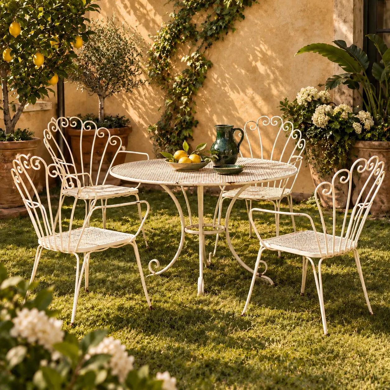 Vintage Garden Chairs White Lacquered Iron Italy 1950s