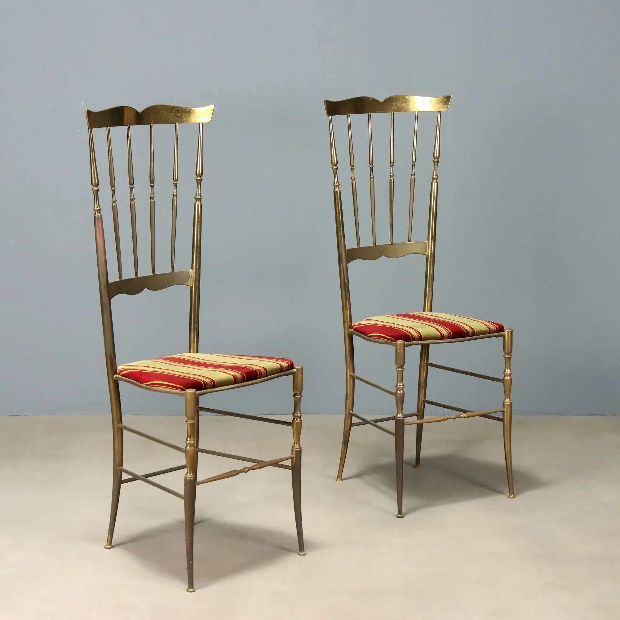 Vintage Chairs Brass Fabric Design Italy 1950s