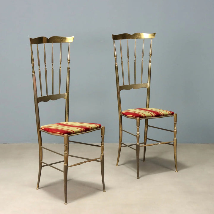 Vintage Chairs Brass Fabric Design Italy 1950s