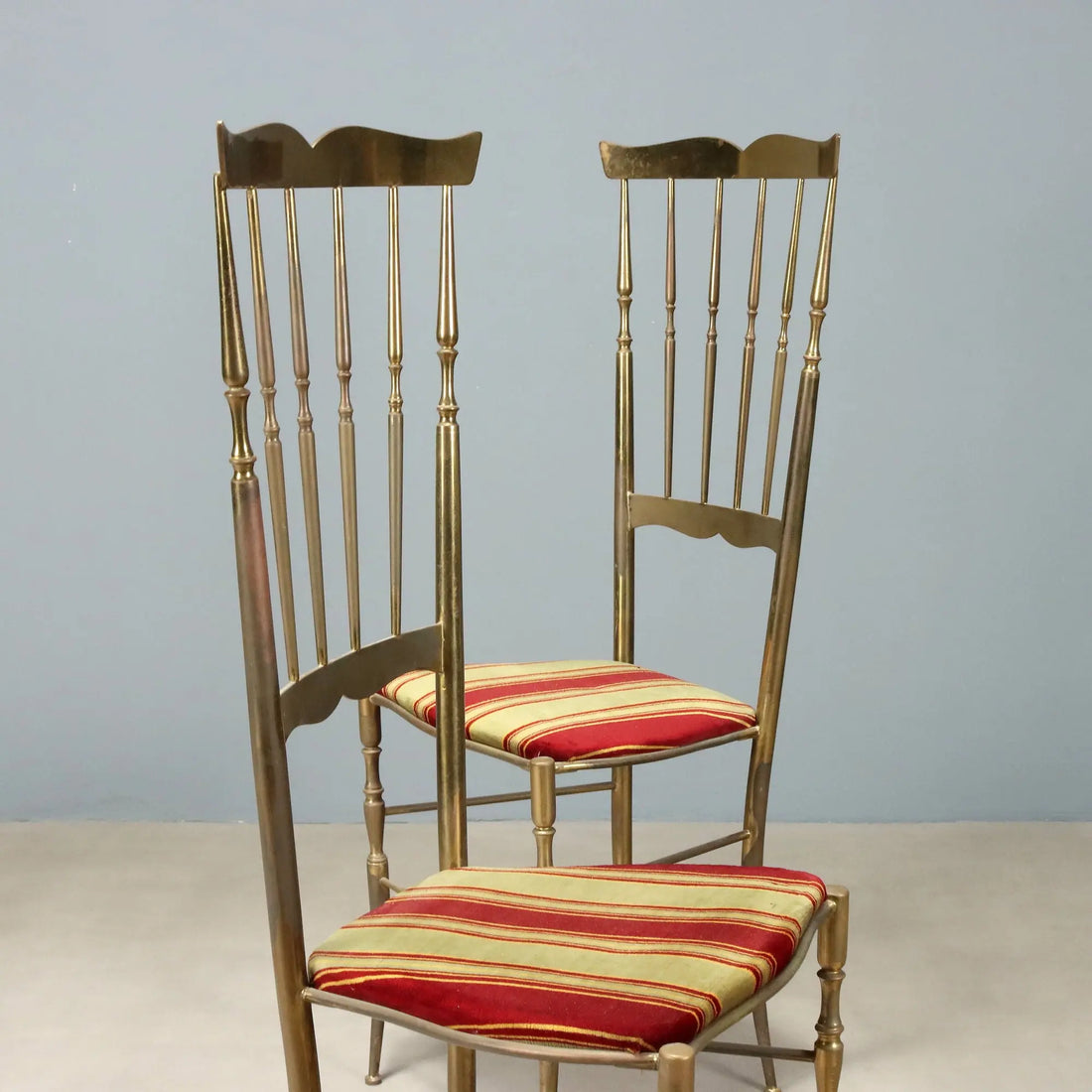 Vintage Chairs Brass Fabric Design Italy 1950s