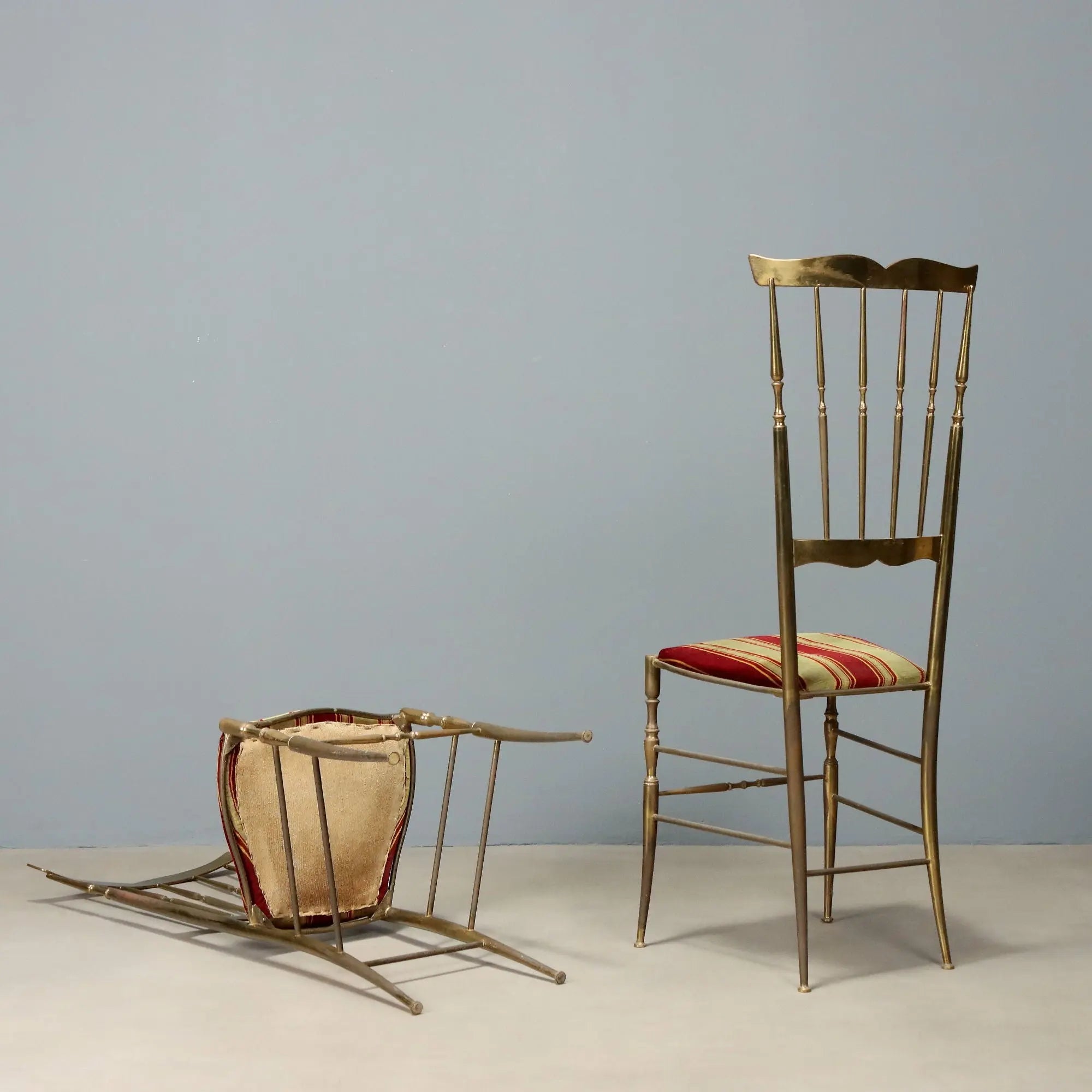 Vintage Chairs Brass Fabric Design Italy 1950s