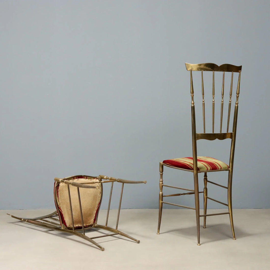 Vintage Chairs Brass Fabric Design Italy 1950s