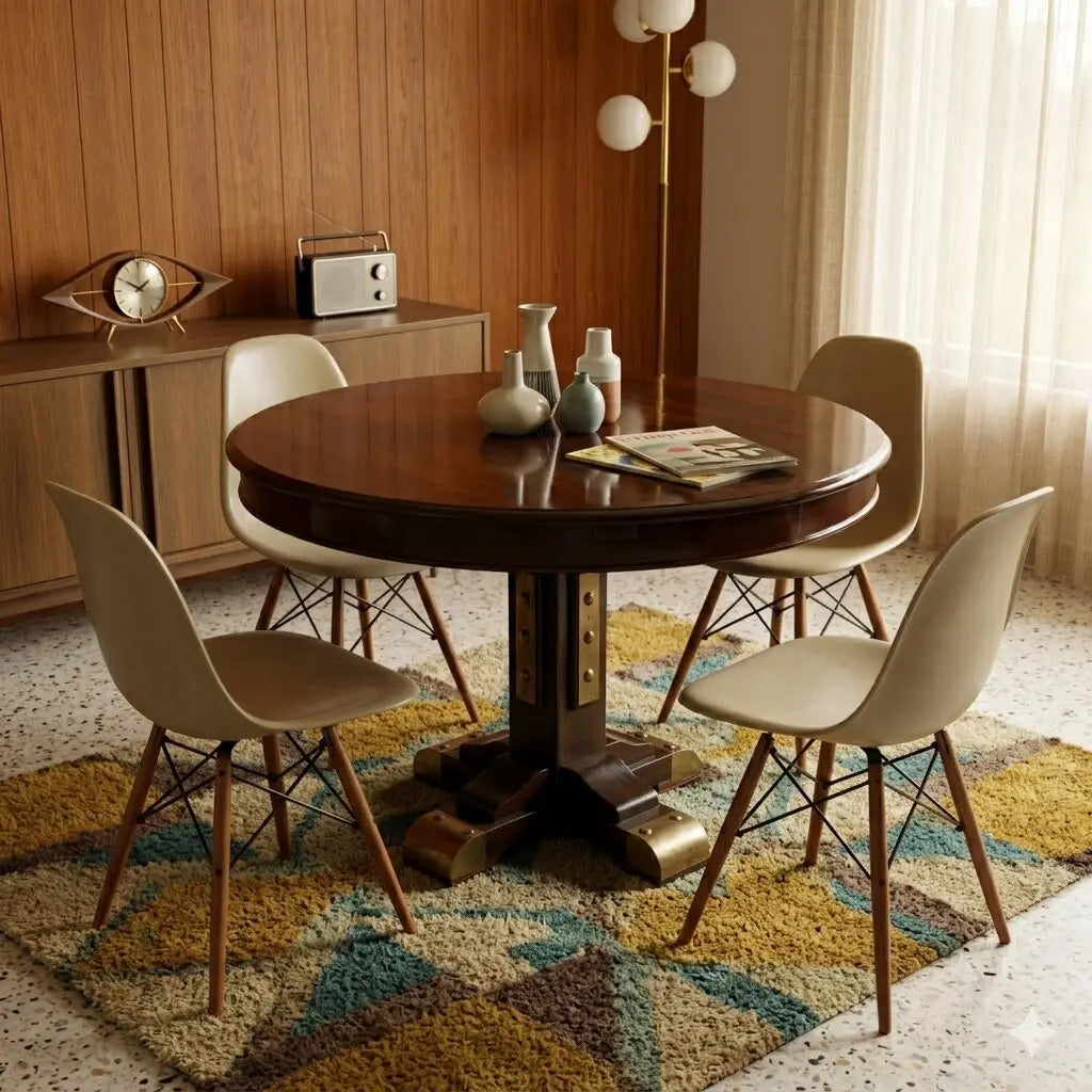 Nautical-Style Table in Mahogany and Brass
