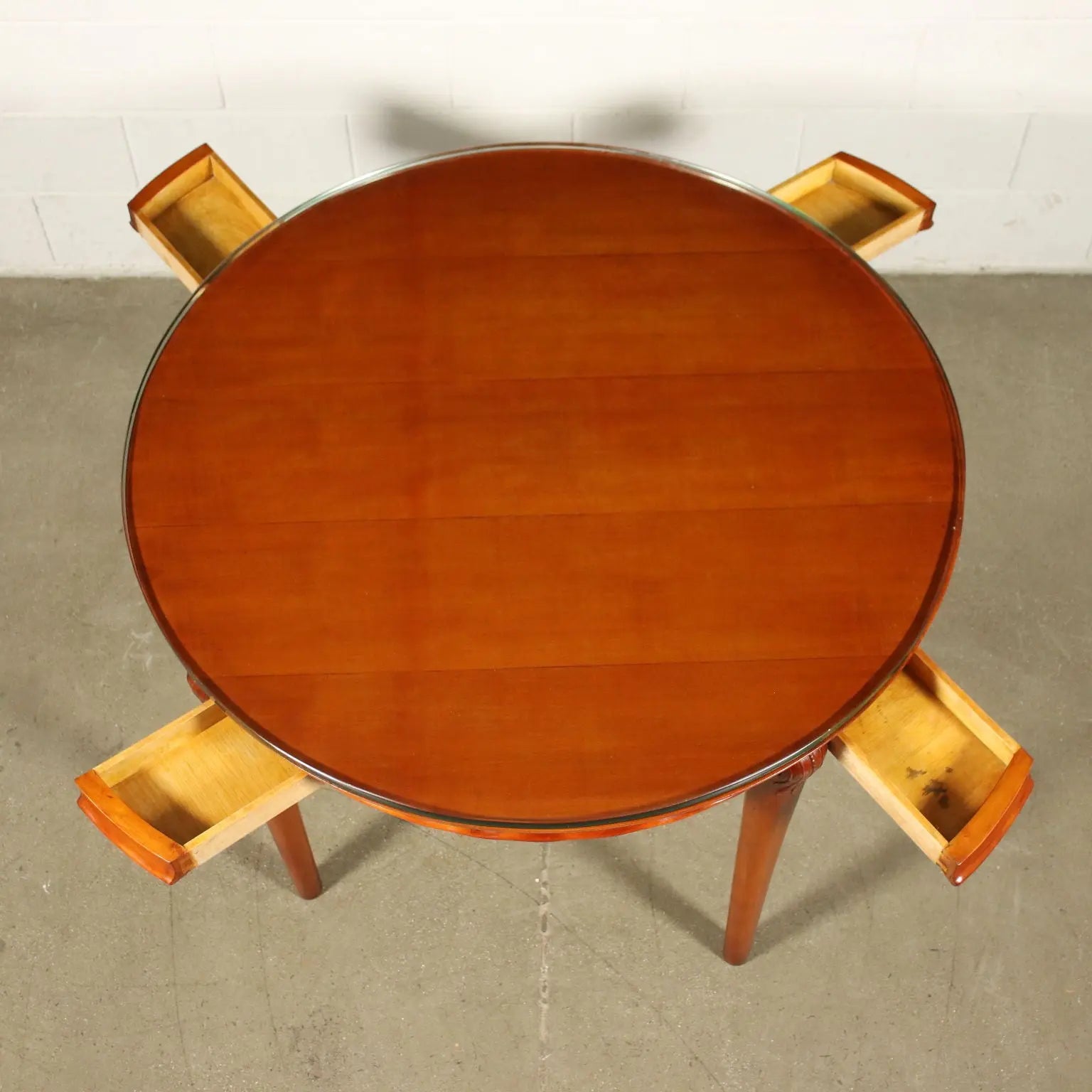 1950s Beech Table with Glass and Drawers