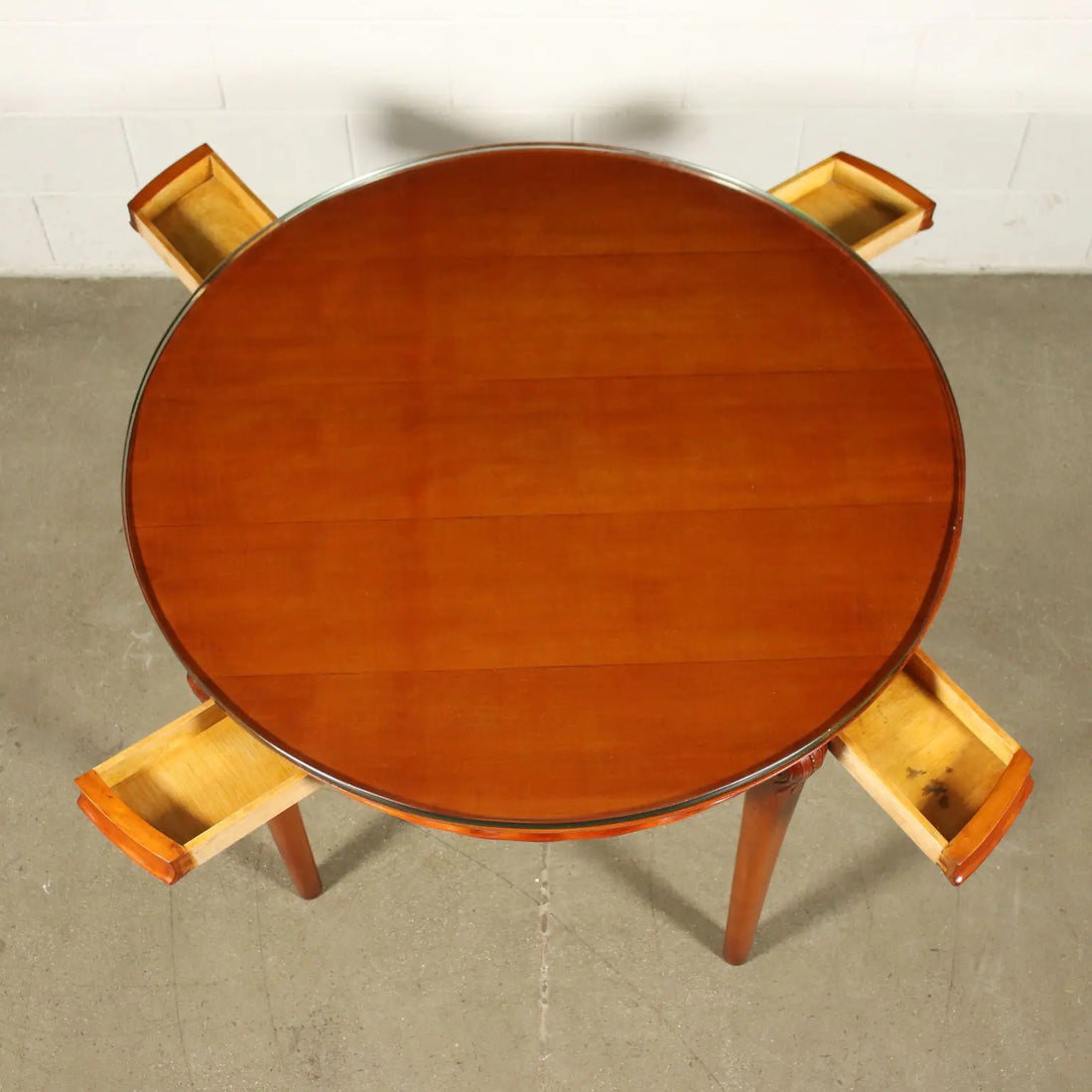 1950s Beech Table with Glass and Drawers
