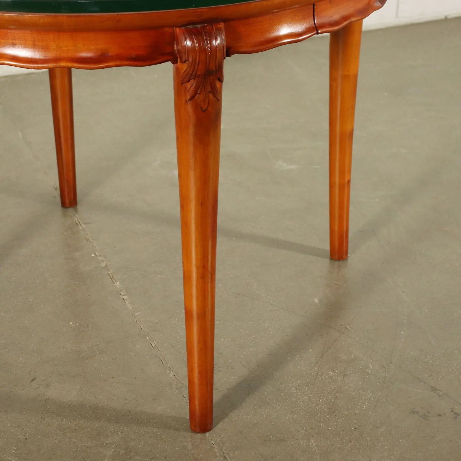 1950s Beech Table with Glass and Drawers