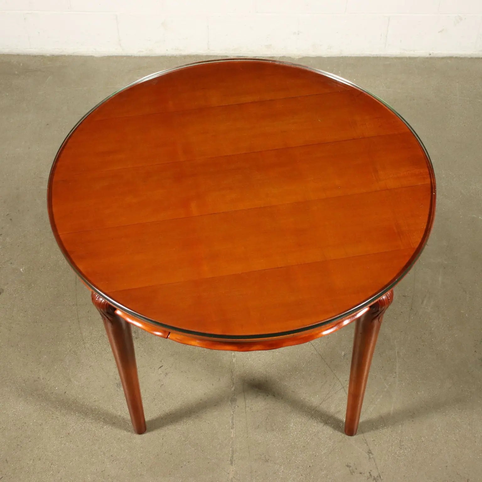 1950s Beech Table with Glass and Drawers