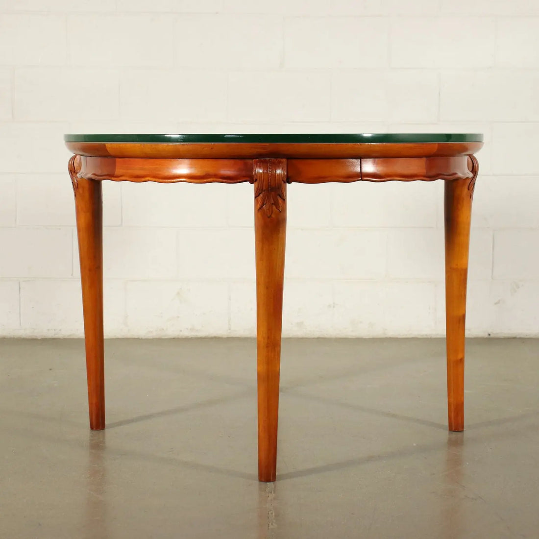 1950s Beech Table with Glass and Drawers