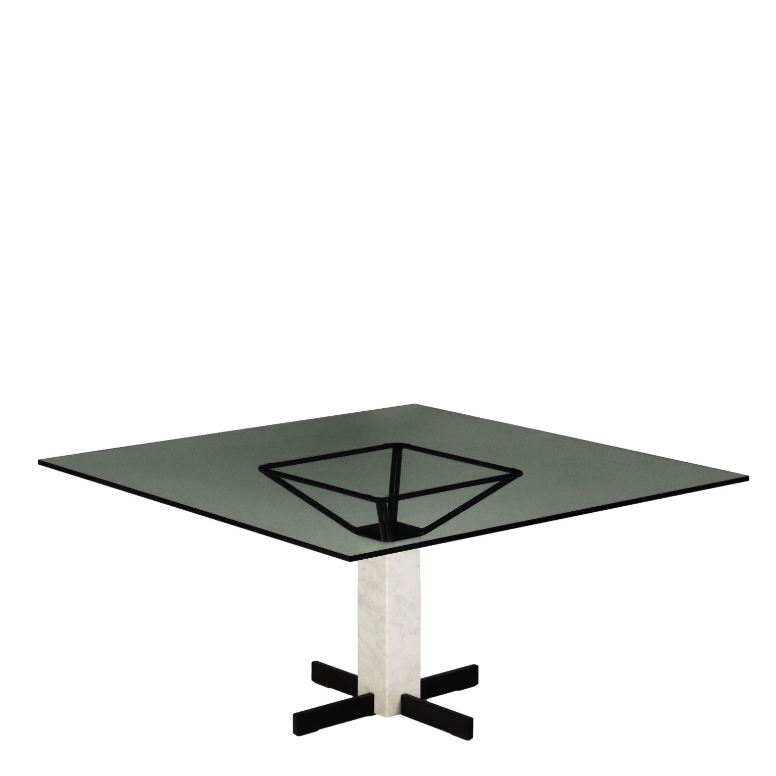 Vintage Square Table Italy 1980s Glass Top Marble Metal | Modernism  Tables