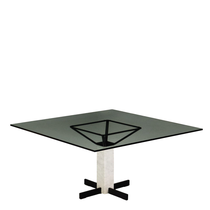 Vintage Square Table Italy 1980s Glass Top Marble Metal | Modernism  Tables