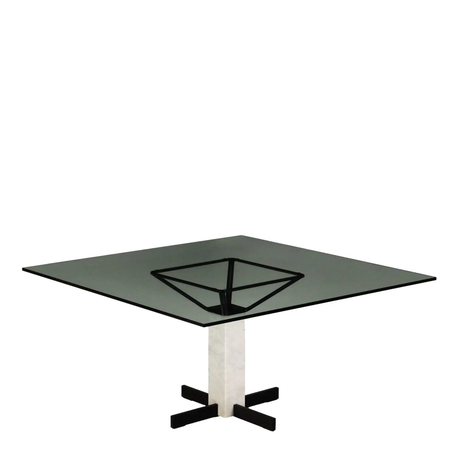 Vintage Square Table Italy 1980s Glass Top Marble Metal | Modernism | Tables