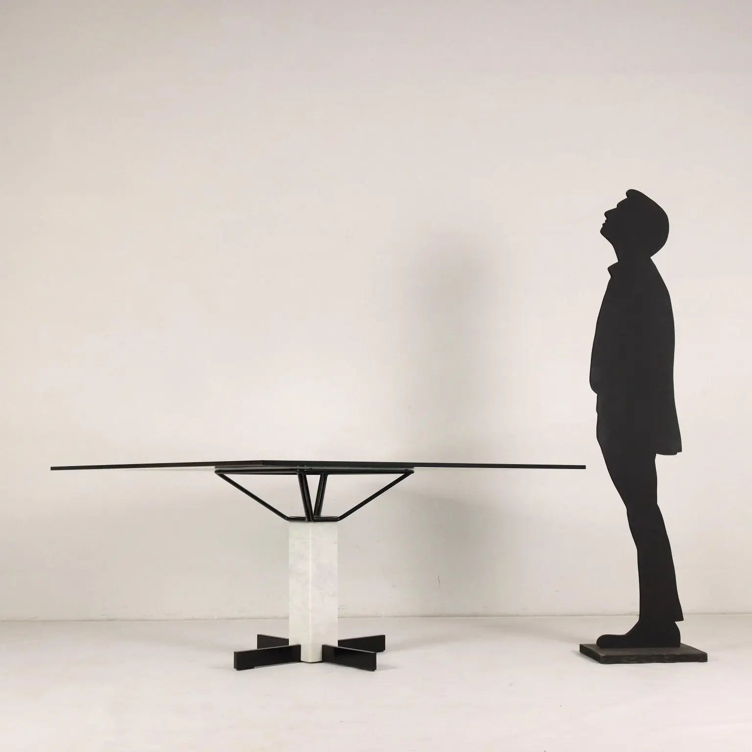 Vintage Square Table Italy 1980s Glass Top Marble Metal | Modernism | Tables