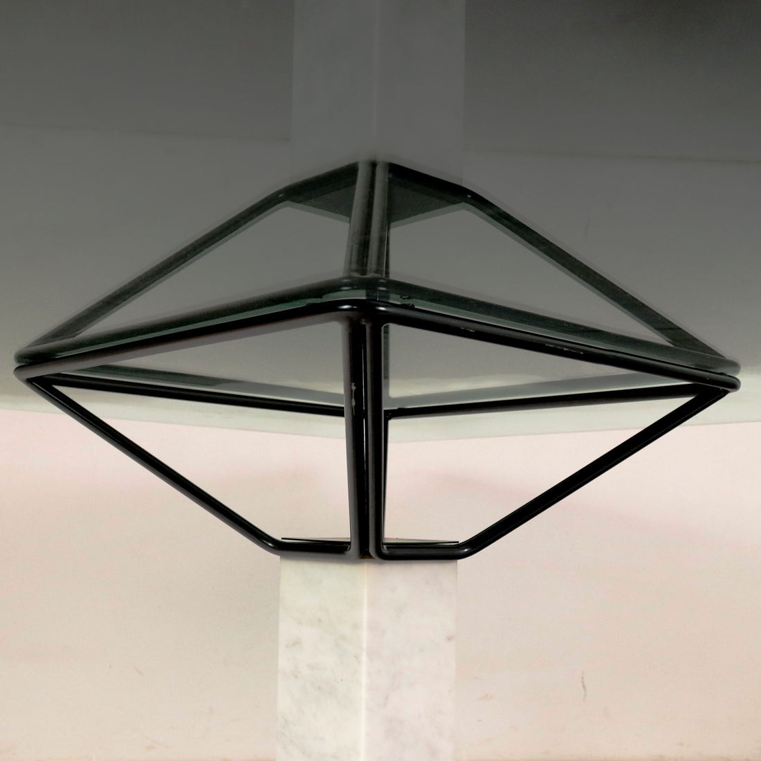 Vintage Square Table Italy 1980s Glass Top Marble Metal | Modernism  Tables