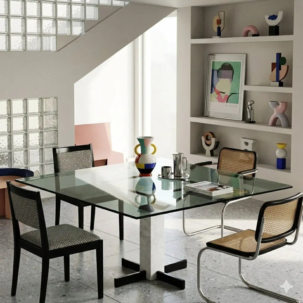 Vintage Square Table Italy 1980s Glass Top Marble Metal | Modernism | Tables