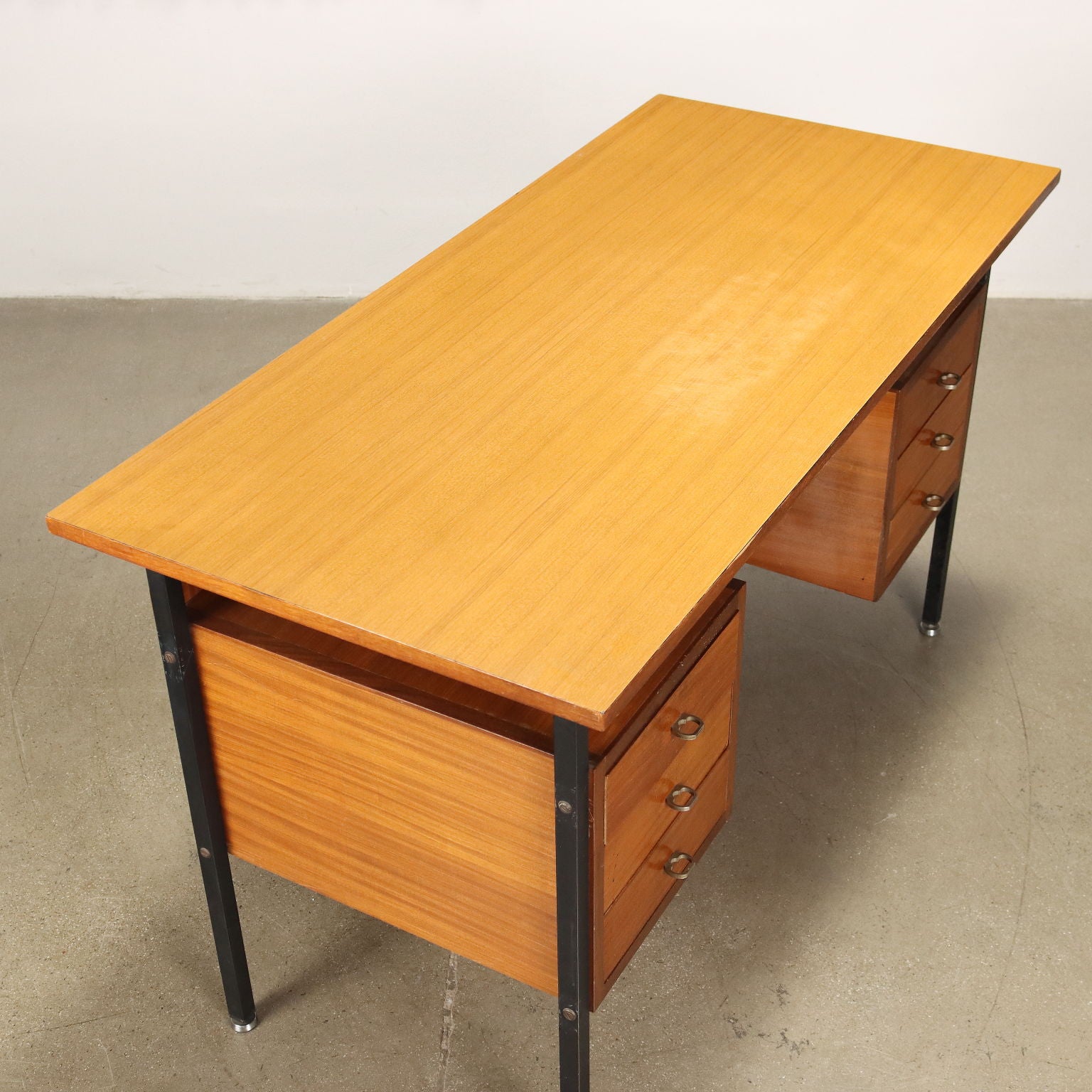 Vintage Writing Desk 1960s Mahogany Veneered Enameled Metal | Modernism  Furnitures