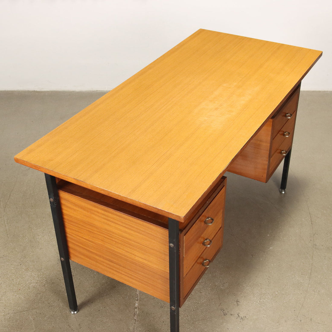 Vintage Writing Desk 1960s Mahogany Veneered Enameled Metal | Modernism  Furnitures