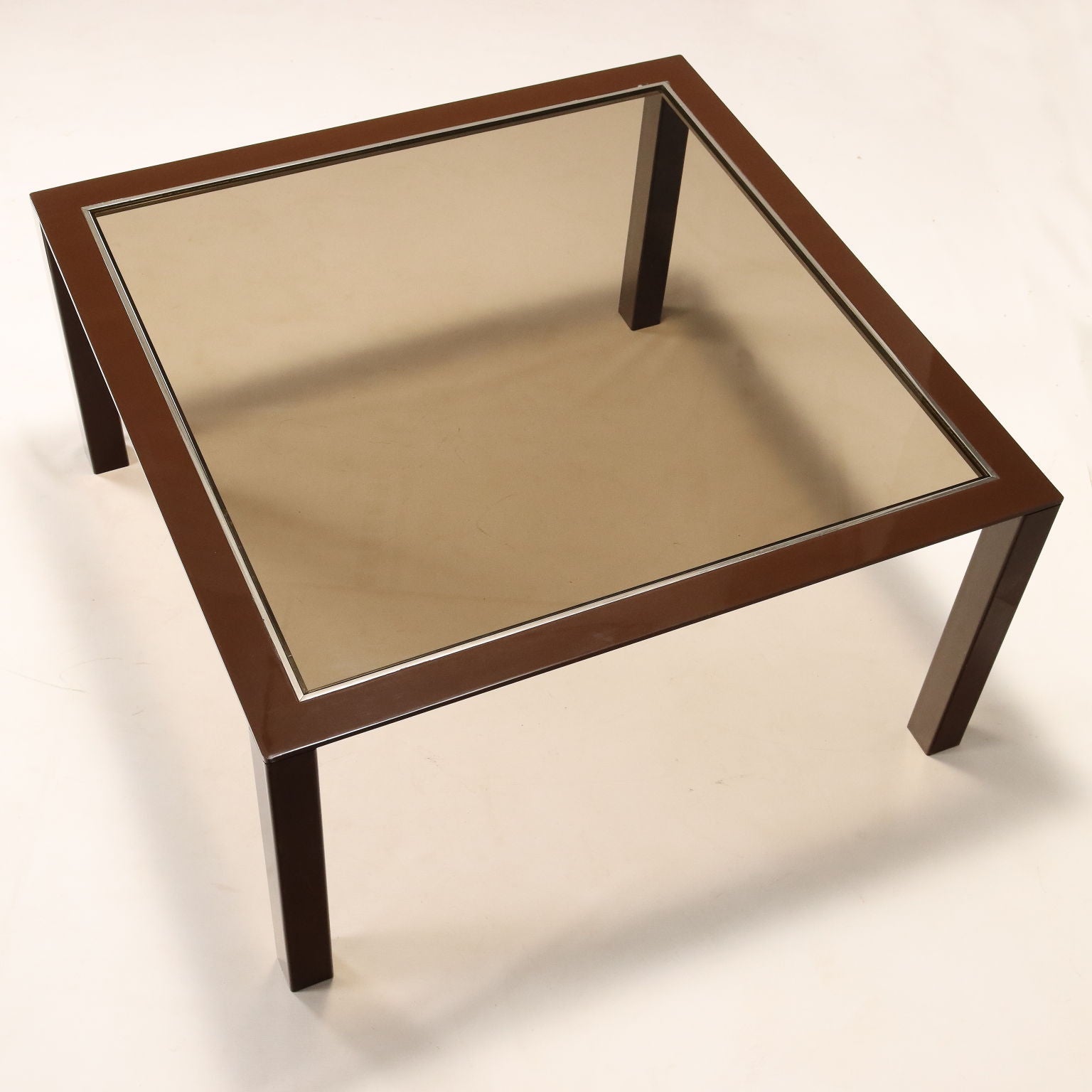Vintage Table from the 1970s-80s Enameled Metal Smoked Glass Furnishin | Modernism  Tables