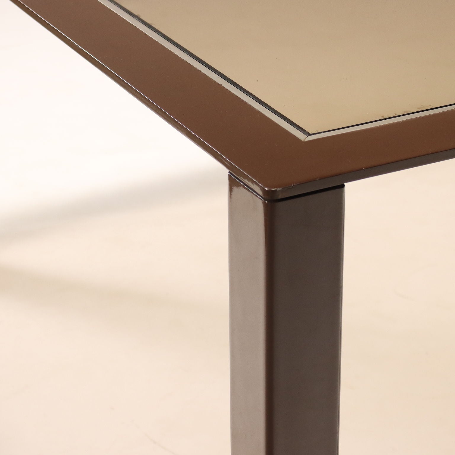 Vintage Table from the 1970s-80s Enameled Metal Smoked Glass Furnishin | Modernism  Tables