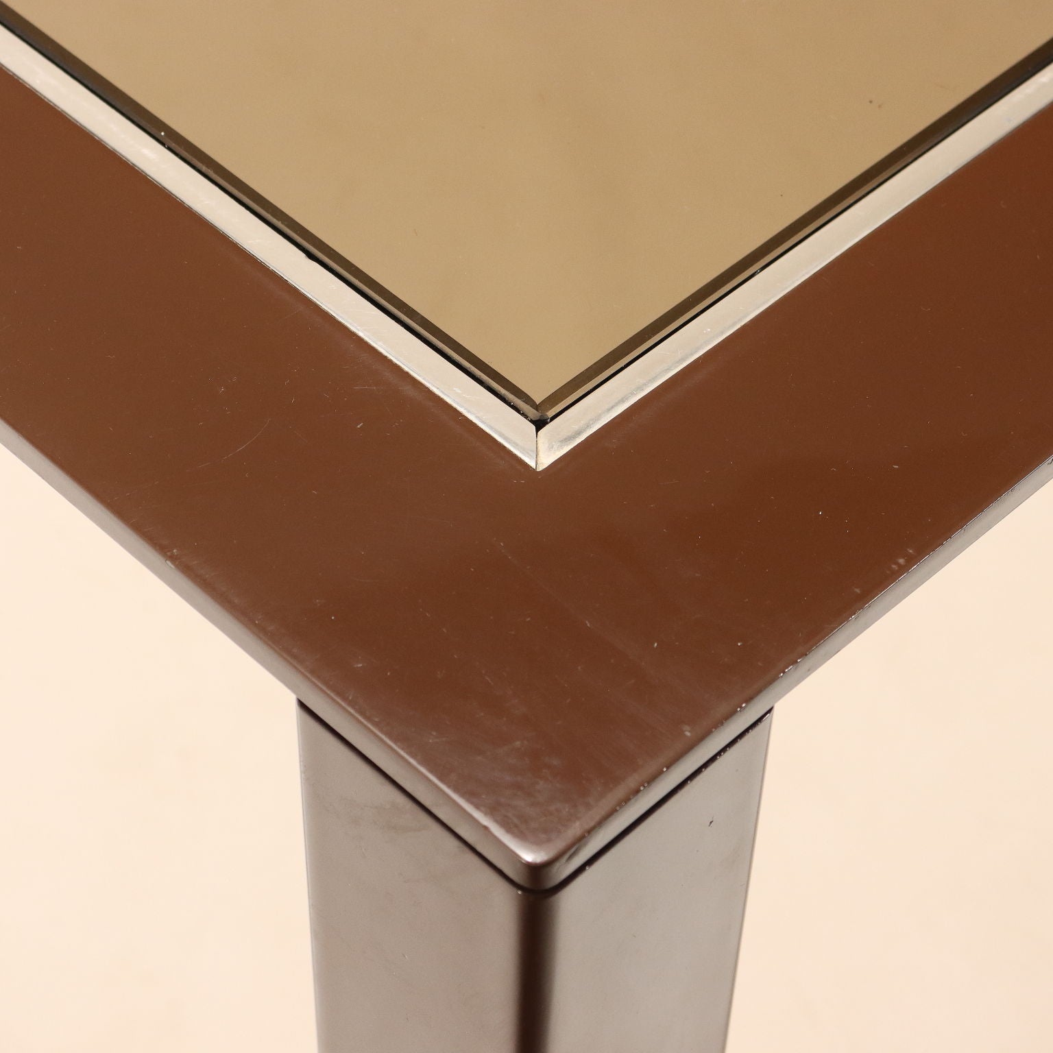 Vintage Table from the 1970s-80s Enameled Metal Smoked Glass Furnishin | Modernism  Tables