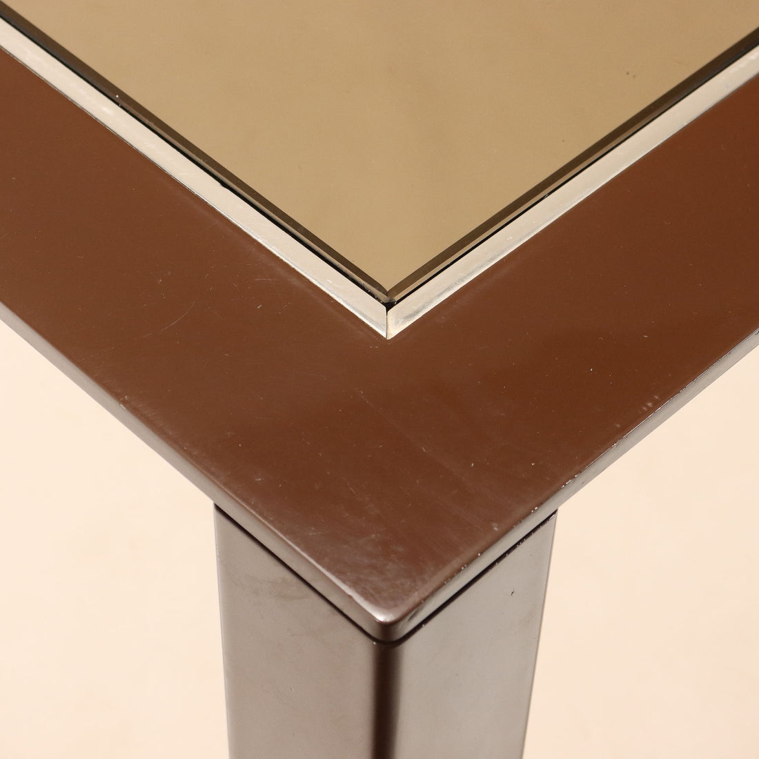 Vintage Table from the 1970s-80s Enameled Metal Smoked Glass Furnishin | Modernism  Tables