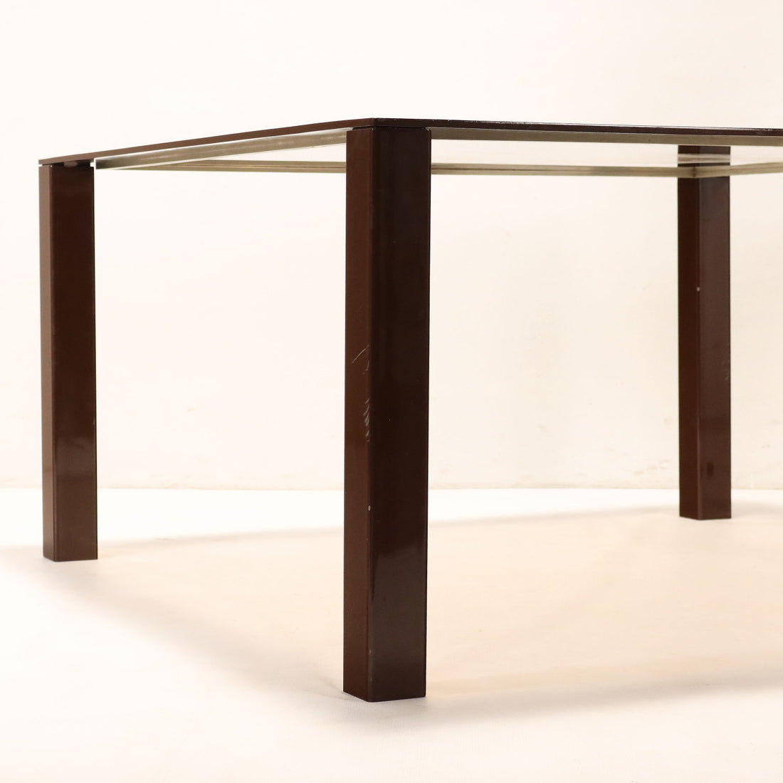 Vintage Table from the 1970s-80s Enameled Metal Smoked Glass Furnishin | Modernism  Tables