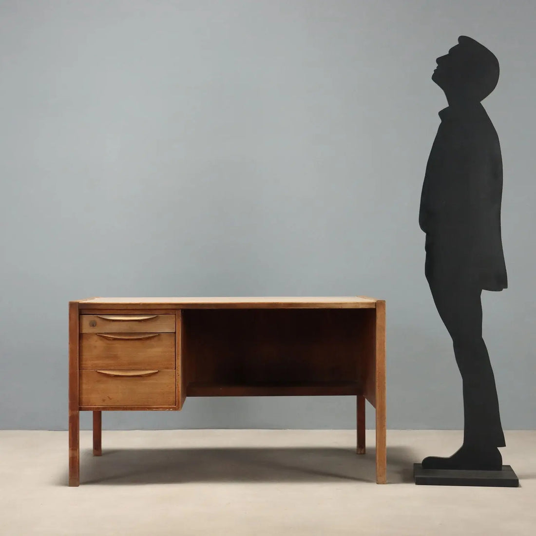 Vintage Writing Desk Wood Laminate 2 Drawers Design 1960s