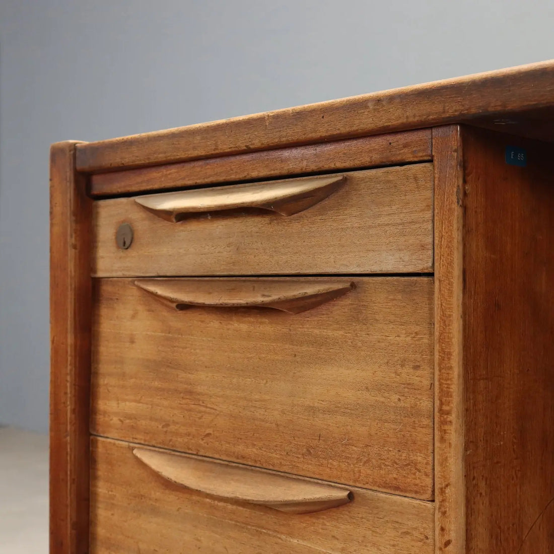 Vintage Writing Desk Wood Laminate 2 Drawers Design 1960s
