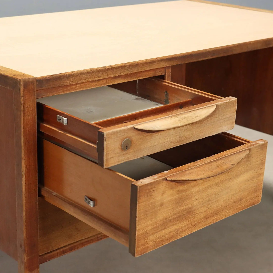 Vintage Writing Desk Wood Laminate 2 Drawers Design 1960s
