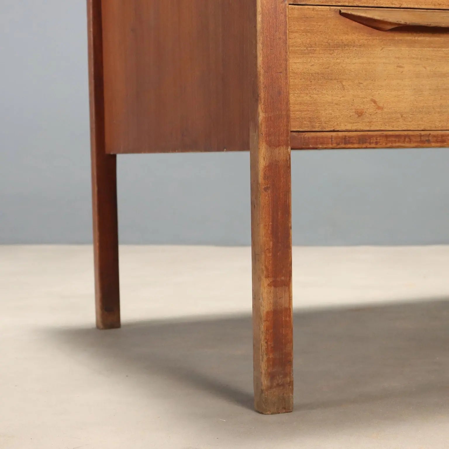 Vintage Writing Desk Wood Laminate 2 Drawers Design 1960s