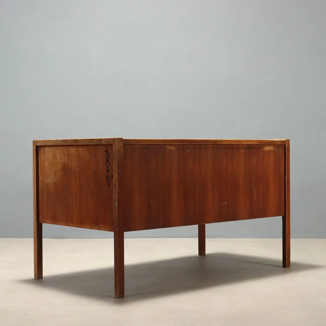 Vintage Writing Desk Wood Laminate 2 Drawers Design 1960s