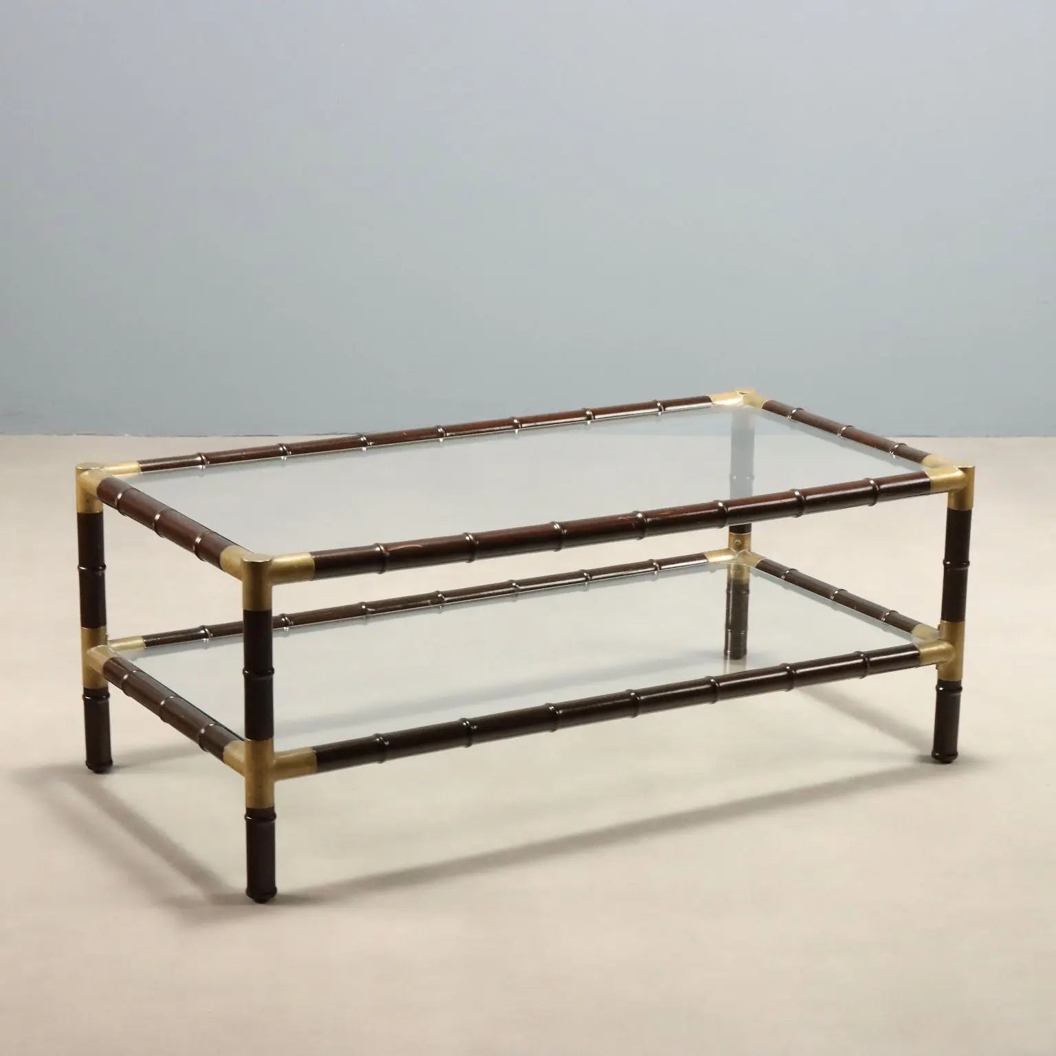 Vintage Coffee Table Bamboo Brass Glass Top Design 1950s-60s