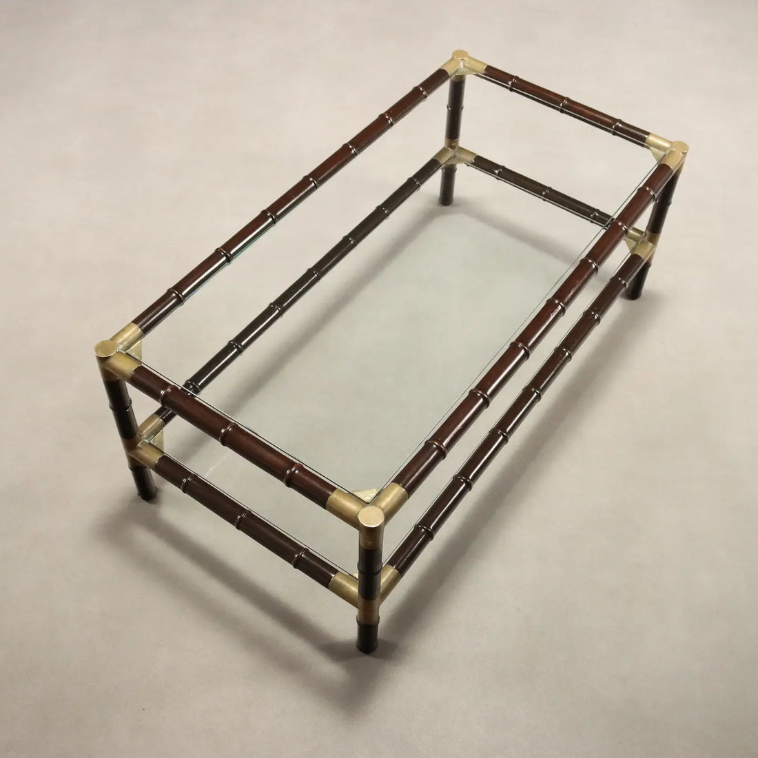 Vintage Coffee Table Bamboo Brass Glass Top Design 1950s-60s