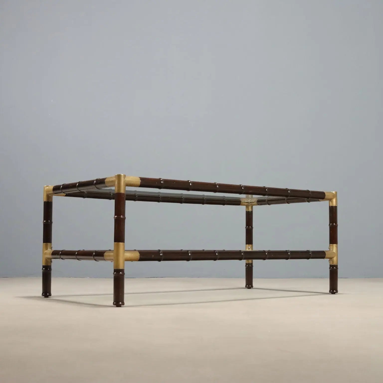 Vintage Coffee Table Bamboo Brass Glass Top Design 1950s-60s