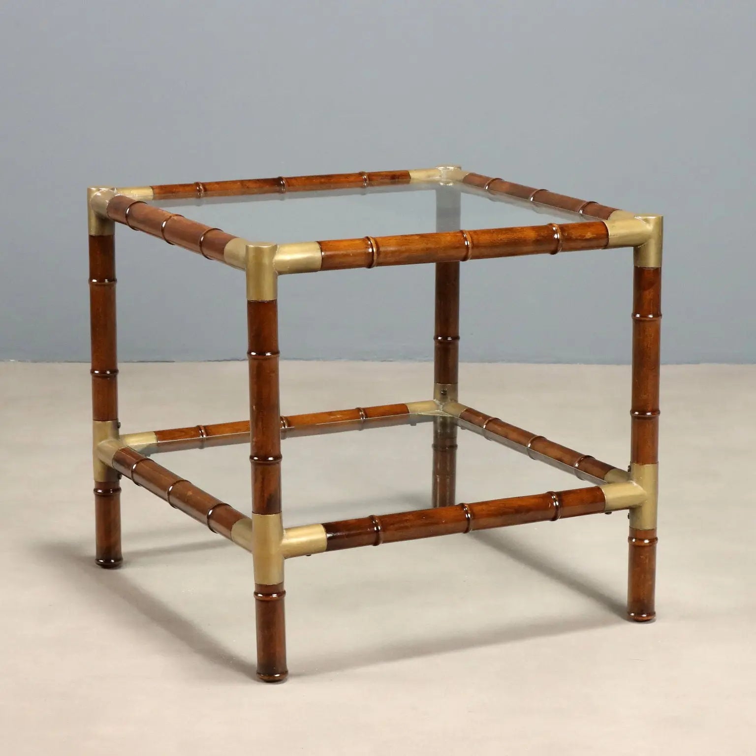 Vintage Coffee Table Bamboo Brass Transparent Glass Design 1960s