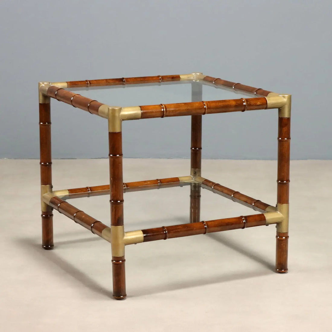 Vintage Coffee Table Bamboo Brass Transparent Glass Design 1960s