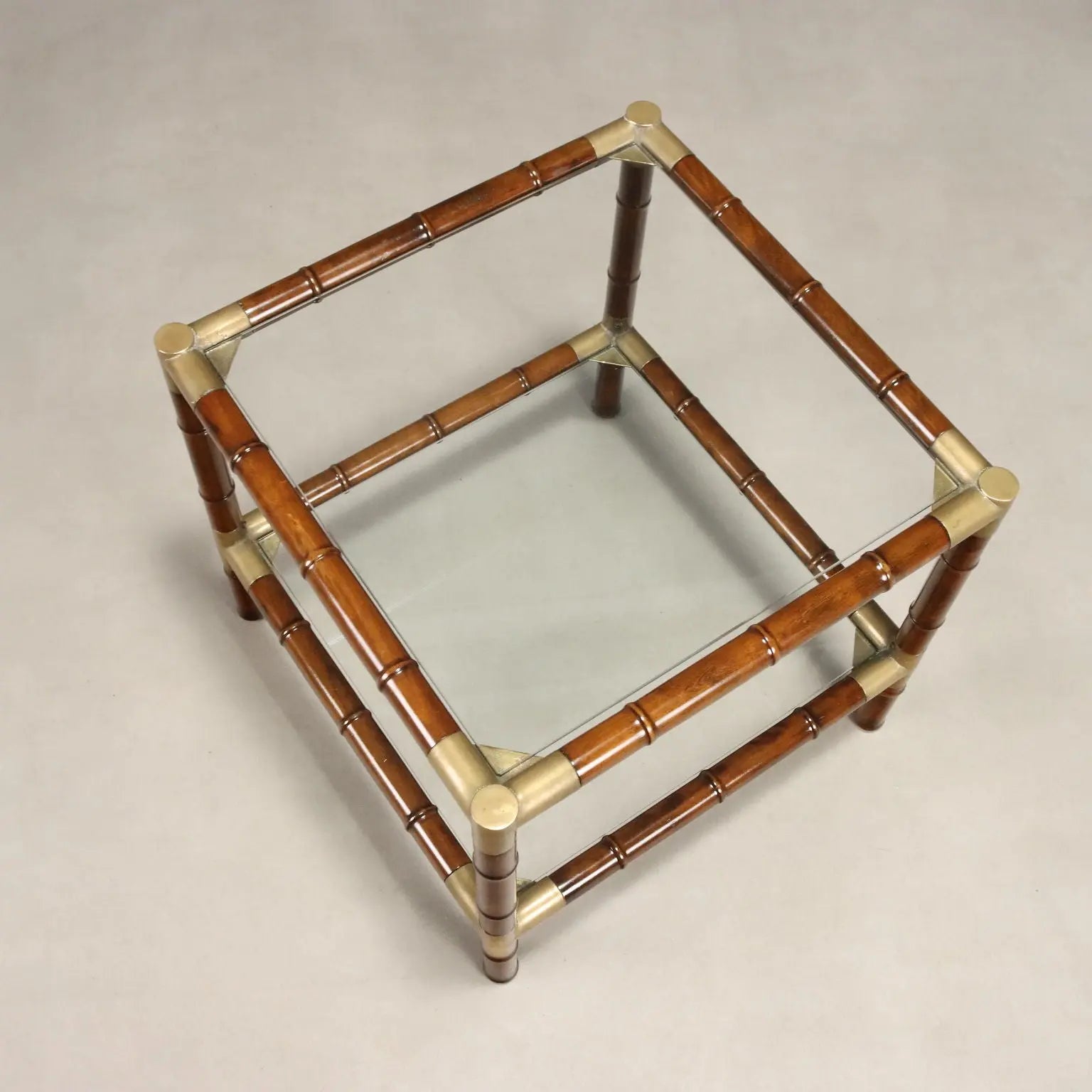 Vintage Coffee Table Bamboo Brass Transparent Glass Design 1960s