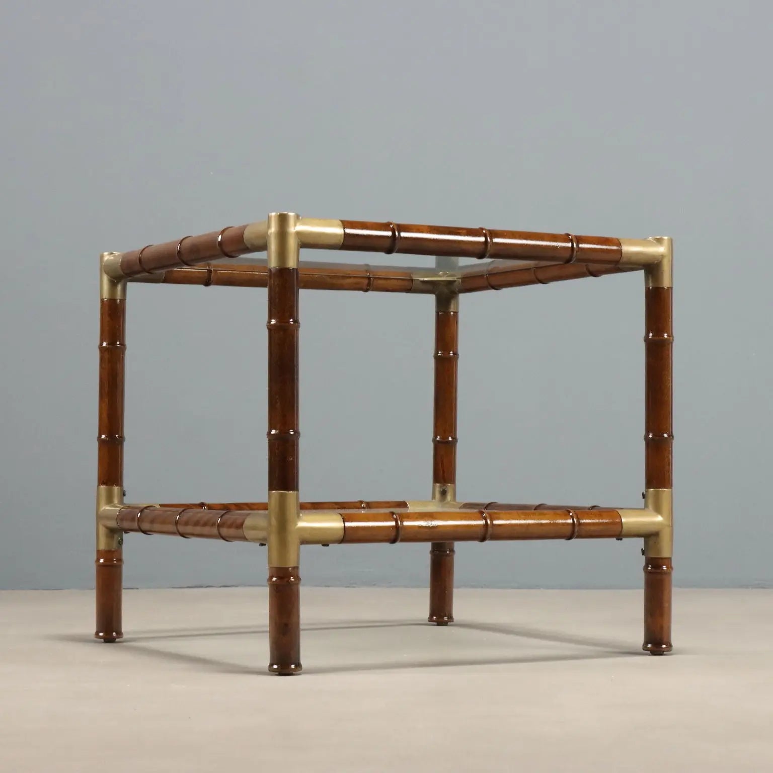 Vintage Coffee Table Bamboo Brass Transparent Glass Design 1960s