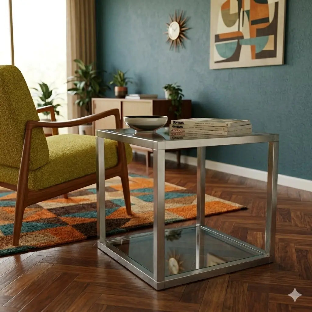 Vintage 1960s Cubic Coffee Table Glass Metal Italy | Modernism | Tables